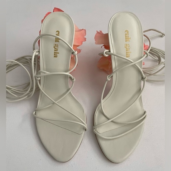 Cult Gaia Off White Effie Flower Petal Heel Strappy Sandals 36 6 Lace Up Wedding - Picture 12 of 13
